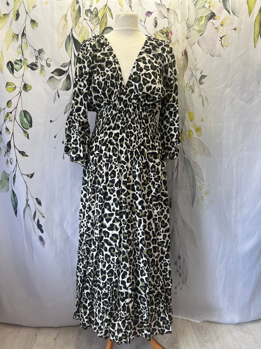 Leopard Print Shirred Dress