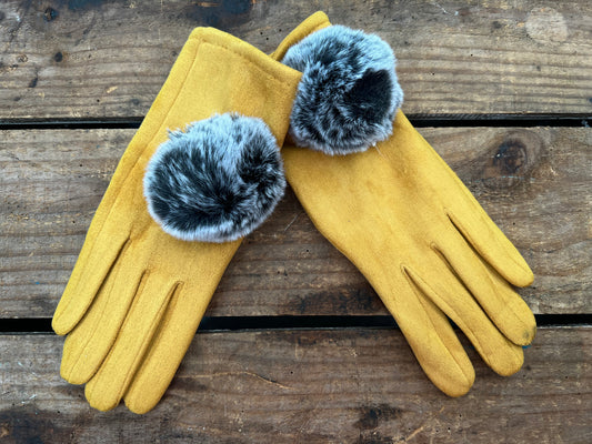 Gloves With Faux Fur Pom Pom